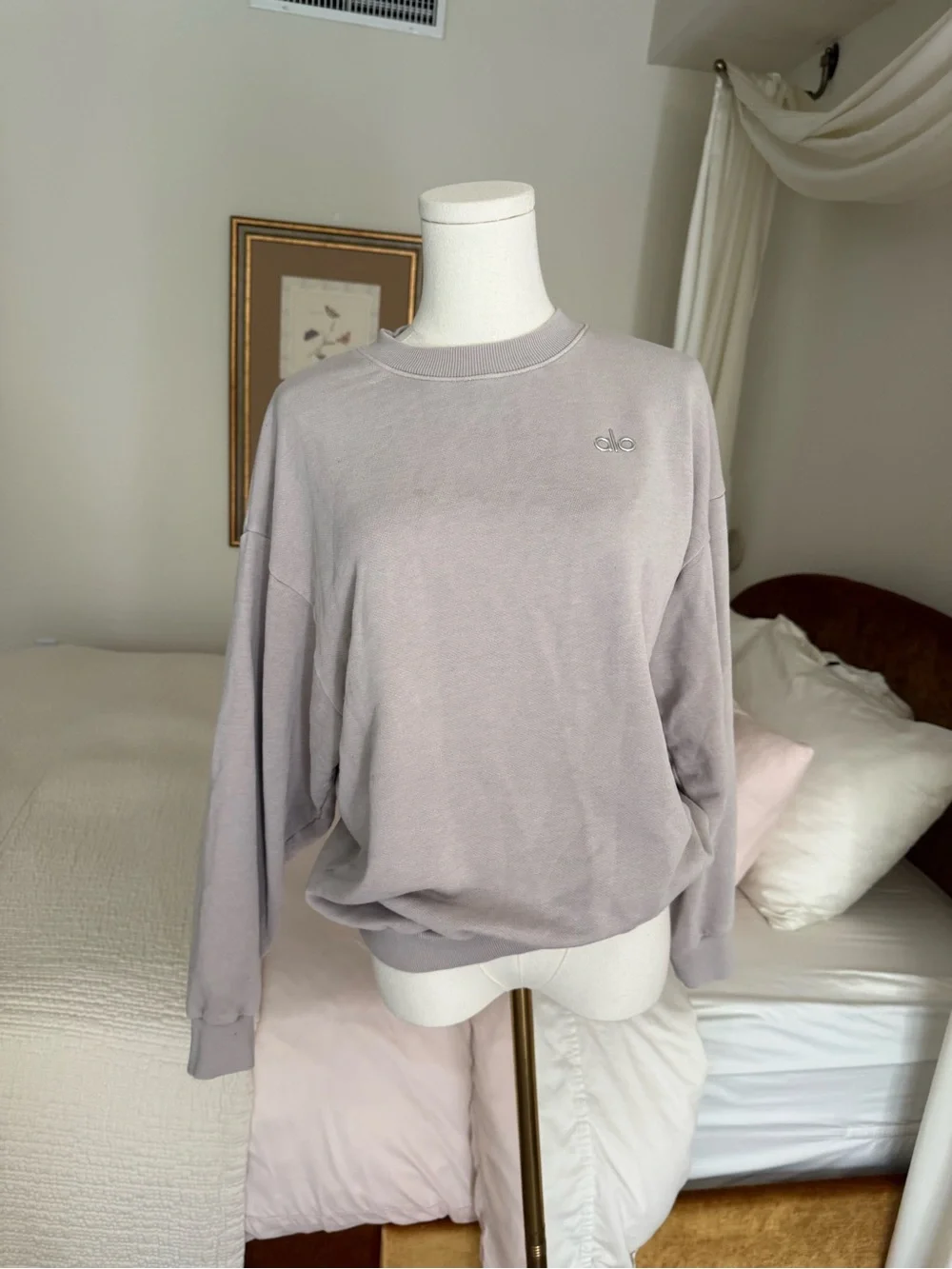 Alo Yoga Washed Accolade Crew Neck Sweatshirt Grey Sky Wash Oversized S